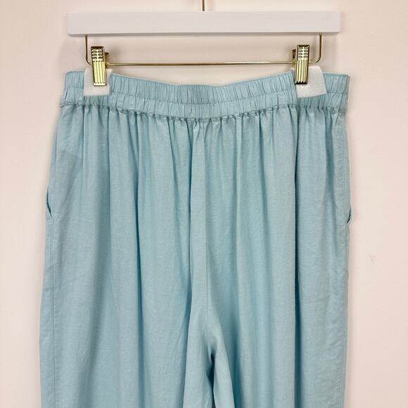 Madewell Linen Blend Pull On Straight Crop Pant Blue Heron Pockets US 8 NWT - Picture 10 of 14